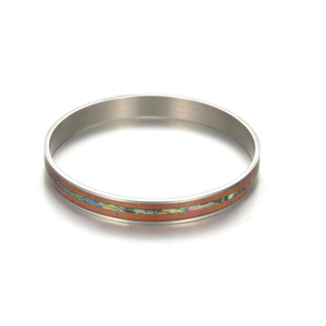 Bracciale in acciaio al titanio con intarsio in legno di koa e madreperla abalone