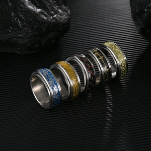 Set of 5 8mm rotating spinner rings for men featuring diverse luminous inlay patterns
