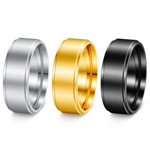 Bague Simple en Acier Inoxydable Brossé Mat pour Hommes Bague Géométrique Couleur Or Noir Argent Bijoux pour Hommes Femmes