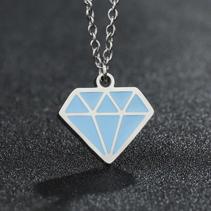 Collier Pendentif en Forme de Diamant en Acier Titane Émail Bleu Collier Chaîne en O Géométrique pour Femmes Hommes Bijoux