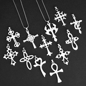 Stainless Steel Cross Pendant Necklace Gothic Religious Polished Hollow Out Jewelry For Men Women Daily Accessory Gift