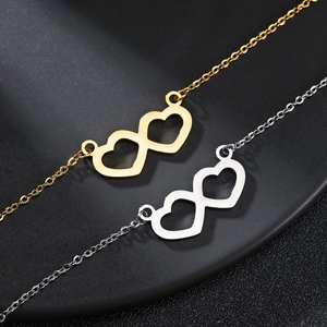 Minimalist Stainless Steel Double Heart Interlocking Infinity Necklace For Women Elegant Korean Style Jewelry Gift
