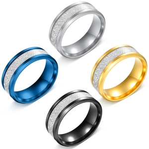 Men's titanium steel rings with textured inlay in silver, blue, gold and black colors