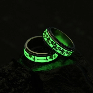 Luminous 8mm spinning dragon and heartbeat rings for men and women in dark tone
