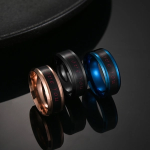 Trois bagues thermosensibles I Love You en or rose, noir et bleu, acier inoxydable
