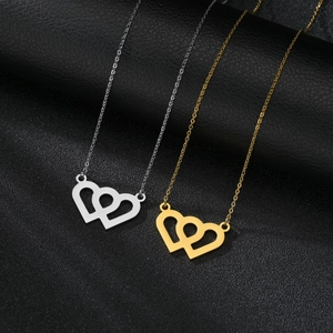 Collana con Pendente a Due Cuori Intrecciati in Acciaio Inossidabile Minimalista per Donna Gioielli di Moda Placcati Oro Argento