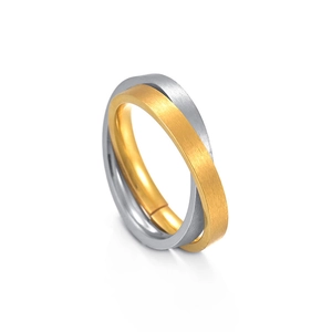 Minimalistischer zweifarbiger Edelstahlring mit ineinandergreifendem Design und Mattierung