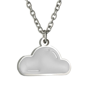 Collier nuage minimaliste en acier inoxydable argenté avec détails en émail blanc pour femme