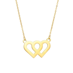 Collana con ciondolo a doppio cuore dorato lucido e catena a maglie minimalista in acciaio