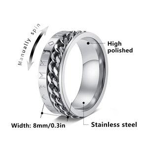 Drehbarer Wikinger-Ring aus Edelstahl mit 8mm Gliederkette und gravierten Runen
