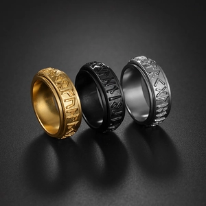 Nordic Runic Stainless Steel Spinner Ring Vintage Stress Relief Rotating Band Ring For Men Women Fashion Jewelry