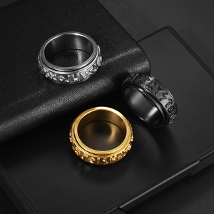 Norse runes rotatable spinner rings in silver black and gold stainless steel