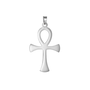 Polished stainless steel Egyptian Ankh cross pendant with high-shine metallic finish