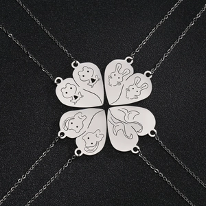 Stainless Steel Heart Puzzle Necklace Set For Couples BFF Minimalist Animal Etched Pendant Necklace Jewelry Anniversary Gift
