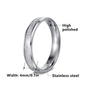 High polished 4mm stainless steel ring featuring a gray meteorite pattern inlay