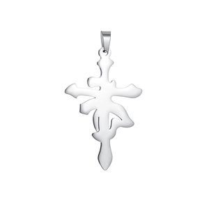 Polished silver stainless steel pendant featuring artistic Chinese character character design