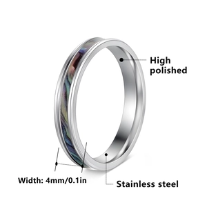 Polished 4mm stainless steel ring with colorful abalone shell inlay for men and women