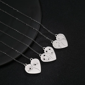 Couples stainless steel heart puzzle necklace with dolphin koala and bird engravings