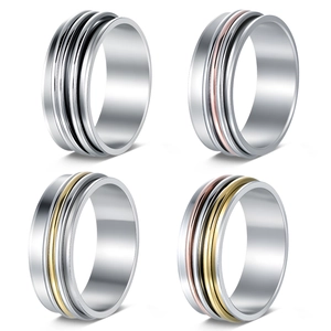 8mm Stainless Steel Spinner Ring For Women Men Decompression Rotatable Tri-color Band Ring Minimalist Jewelry Party Gift