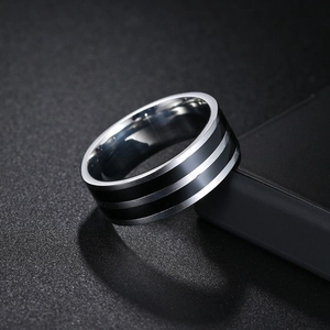 Minimalist Titanium Steel Ring For Men Women Silver Black Double Groove Stripes Band Ring Wedding Fashion Jewelry