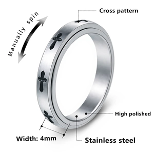 Bague rotative de 4mm avec motif de croix et bande interne en acier inoxydable poli
