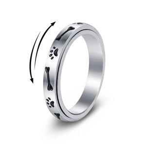 4mm Stainless Steel Spinner Ring For Men Women Black Paw Print Bone Rotatable Decompression Fidget Ring Fashion Jewelry Gift
