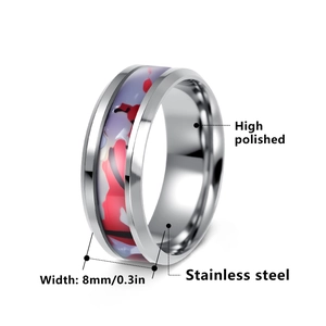 8mm gepolijste roestvrijstalen ring met kleurrijke synthetische opaal mozaïek inleg