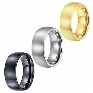 Brushed 8mm stainless steel rings in black, gold and silver finishes for men