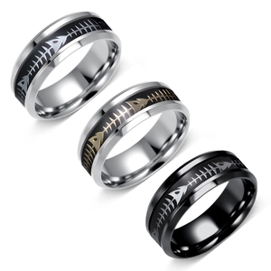 Men Fashion Stainless Steel Ring Fishbone Pattern Punk Style Vintage Band Ring For Men Women Jewelry Accessories Gift