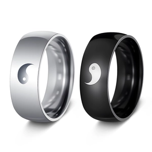 Stainless Steel Yin Yang Tai Chi Ring For Men Women Laser Engraved Electroplated Retro Finger Ring Jewelry 8mm Band