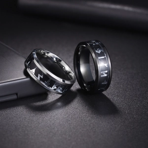 Viking rune rings in silver and black stainless steel with Nordic mystic engravings