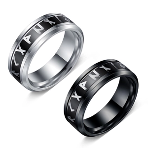 Nordic Viking Rune Ring For Men Stainless Steel Ancient Futhark Script Engraved Vintage Punk Gothic Band Ring Jewelry Gift
