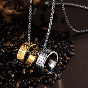 Viking Rune Ring Pendant Necklace Set in Gold and Silver finish with Pearl Box Chain