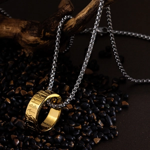 Nordic Viking Rune ring necklace with gold pendant on silver box chain jewelry