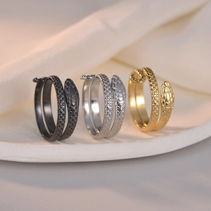 Women Titanium Steel Snake Open Ring Adjustable Scale Texture Animal Wrap Band Ring Punk Fashion Jewelry Gift