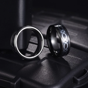 8mm Celtic knot pattern titanium steel ring with dark grey finish for men and women