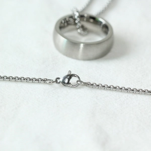 Collier classique en acier inoxydable argenté avec fermoir mousqueton et pendentif anneau