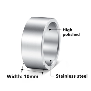 10mm punk matte brushed stainless steel ring with a high polished inner band surface