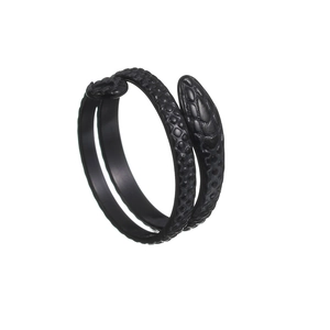 Close-up of matte black double-wrapped snake ring with detailed scale texture