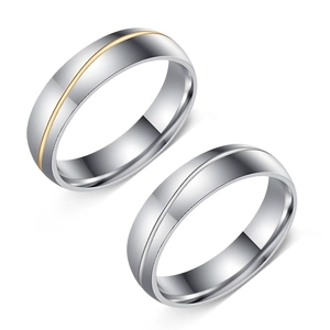 Anello in Acciaio Inossidabile Minimalista 6mm Bicolore per Coppie Lucidato a Specchio Linea Obliqua Gioielli di Moda