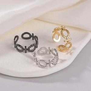 Bague Ouverte en Acier Inoxydable pour Femme Ajustable Géométrique Ajouré Symbole Féminin Bague Bijoux de Mode Cadeau