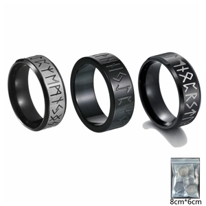 Vintage Nordic Viking Rune Stainless Steel Band Rings Black Rune Engraved Jewelry For Men Unisex Retro Accessory Finger Rings