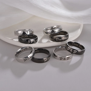 Minimalistischer Edelstahl Familie Gravierter Ring DAD MOM SON Daughter I Love You Poliertes Band Ring Geschenk Für Damen Herren Schmuck