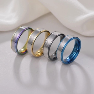 Titanium Steel Grooved Band Ring For Men Women Fashion Jewelry Electroplated Casual Commute Style Accessory Finger Ring