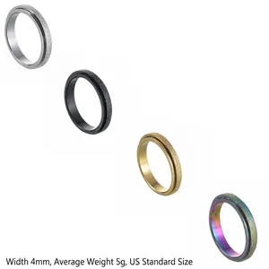 Set of 4mm stainless steel fidget rings with matte texture in gold black and silver colors