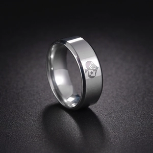 8mm silver titanium steel ring with Ace of Spades poker engraving for men in wide band