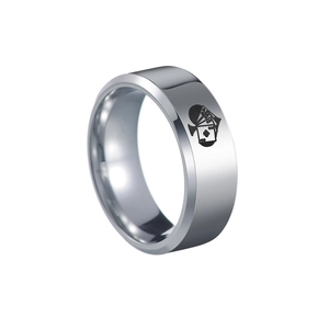 Polished silver titanium steel ring with Ace of Spades poker engraving for men and women
