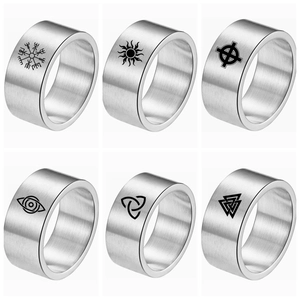 Nordic Viking Norse Runes Titanium Steel Ring For Men Women Brushed Finish Vegvisir Valknut Celtic Knot Punk Band Ring