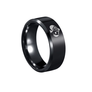 Polished black stainless steel 8mm ring for men featuring an engraved Ace of Spades design