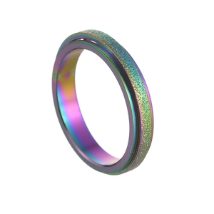 Detail of 4mm rainbow titanium steel stress ring with mirror and matte finish